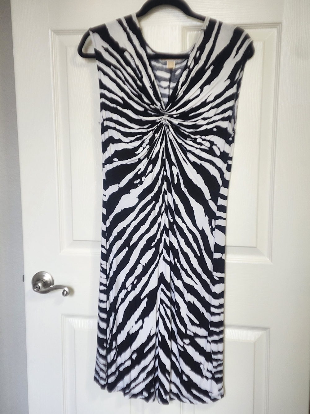 MICHAEL Michael Kors Black & White Twist-Front Midi Dress